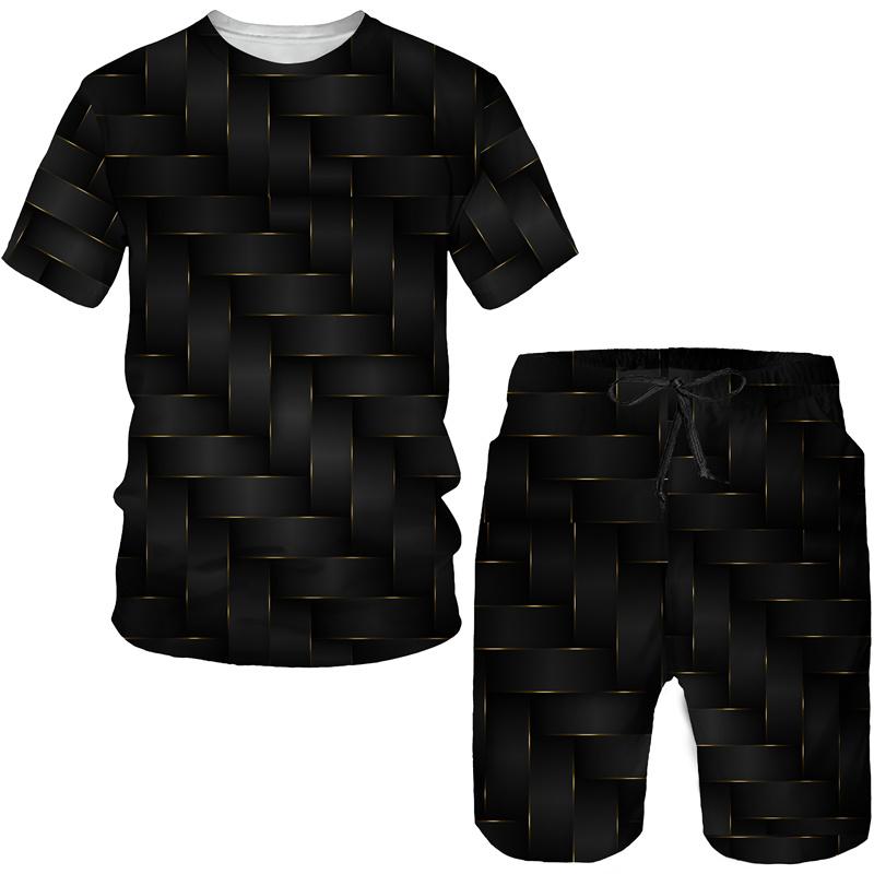 ETST 03 Nieuwe Abstract Patroon Heren Trainingspakken Geometrische 3D Print T-shirts/Shorts/Sets Hip Hop Streetwear Harajuku Paar 2 Stuk Outfits S