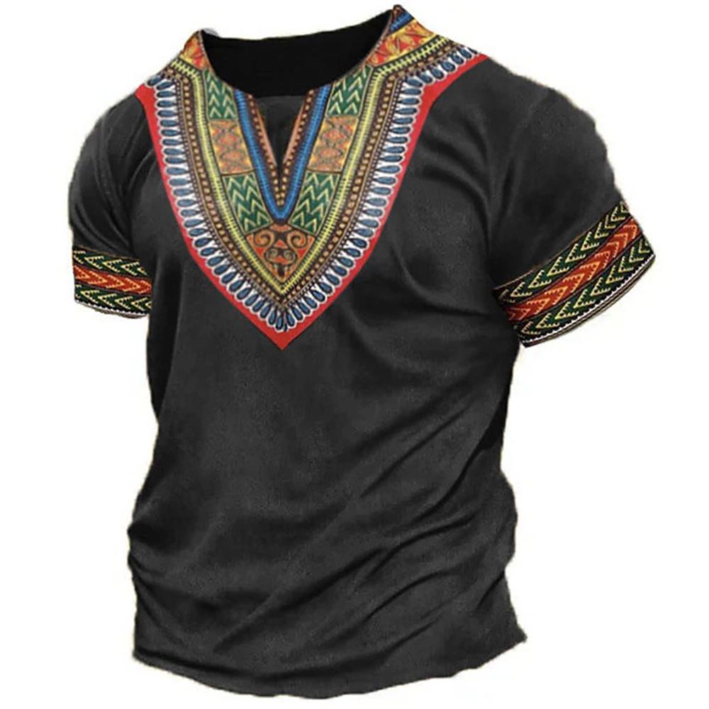 Kukebang Nieuwe kleding 3d print voor mannen Dashiki T-shirt traditionele kleding korte mouw casual retro streetwear vintage etnische stijl S