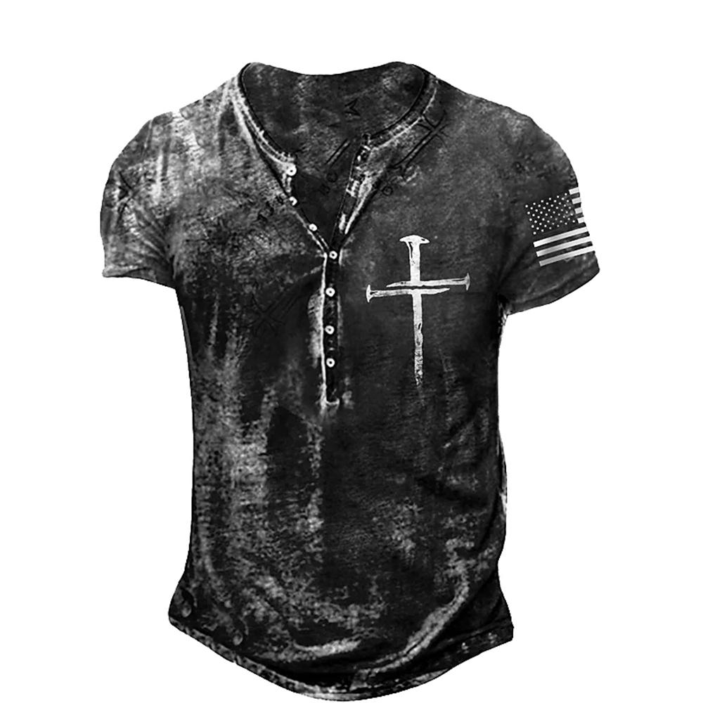 TIP723 Heren Henley Shirt T-shirt T-shirt T-shirt 3D-print Grafisch patroon Kruis Grote maten Henley Dagelijks Sport Patchwork Button-Down T-shirts M