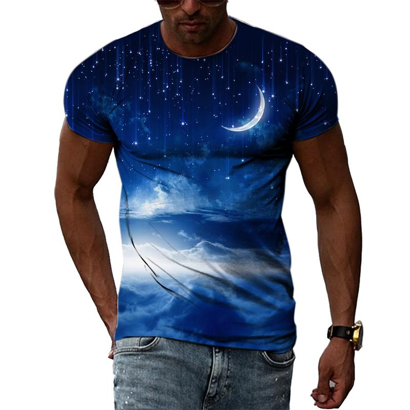 ETST WENDY 05 Zomer Blauwe Hemel en Witte Wolken 3D Afdrukken Heren T-shirts Mode Casual Persoonlijkheid Eenvoudige Ronde Hals Korte Mouw Tees Tops S