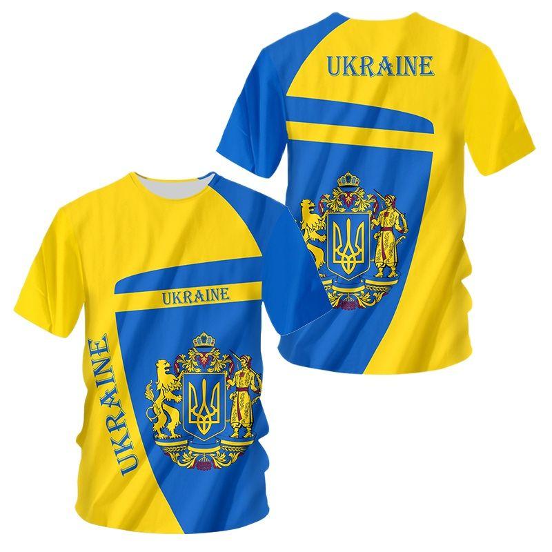 Factory Outlet Clothing Oekraïne Heren T-shirts Oekraïense Vlag Shirt 3D Bedrukt O-hals Oversized Korte Mouwen Jersey Mode Herenkleding Streetwear XS zwart