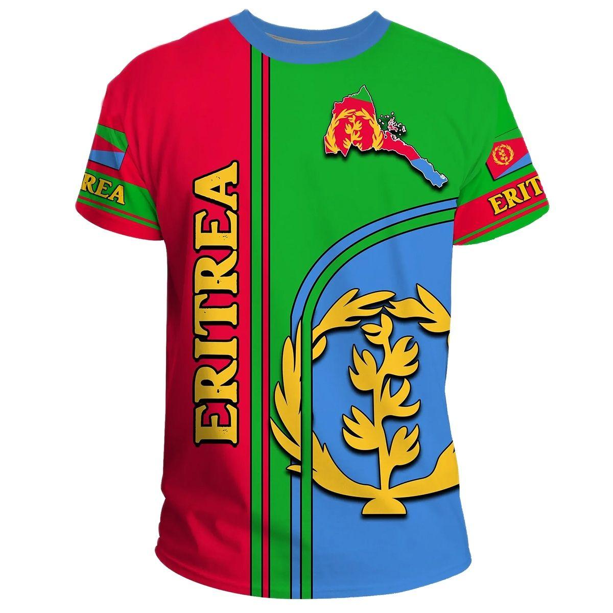 Factory Outlet Clothing 2023 Tessffel Afrika Land Eritrea Leeuw Kleurrijke Retro 3DPrint Mannen/Vrouwen Zomer Casual Grappige Korte Mouwen T-shirts Streetwear XXS beige