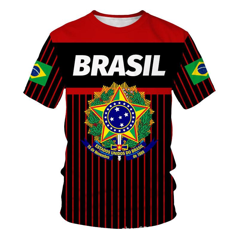 Factory Outlet Clothing Brasil Zomer Heren T-shirt O Hals Korte Mouw Oversized Kostuum Brazilië Vlag Print Casual T-shirt Voor Herenkleding XS beige