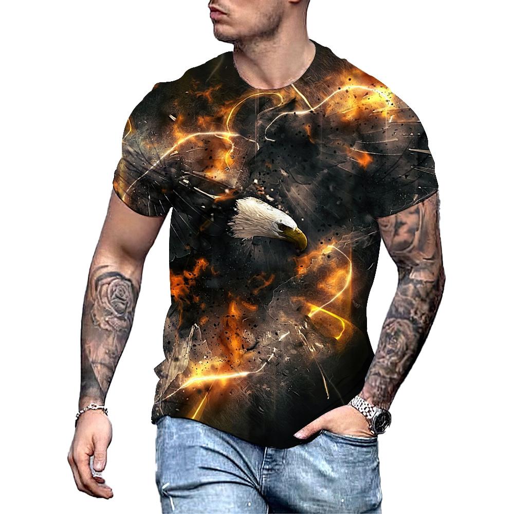 Kukebang Zomer Mode 3D Print T-shirt O Hals Streetwear Casual Korte Mouw Tee Prints Mannen | Heren T-shirts Zomer 3d | T-shirts met dierenprint S