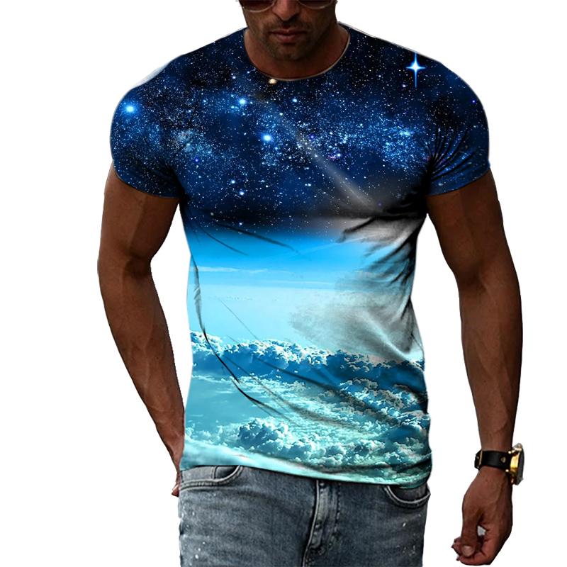 ETST 03 Zomermode Creatief Beeld Heren T-shirt Ronde Kraag Korte Mouw Tops Ruimte Sterren Zonnestelsel Interstellaire Meteoor Mercurius XS