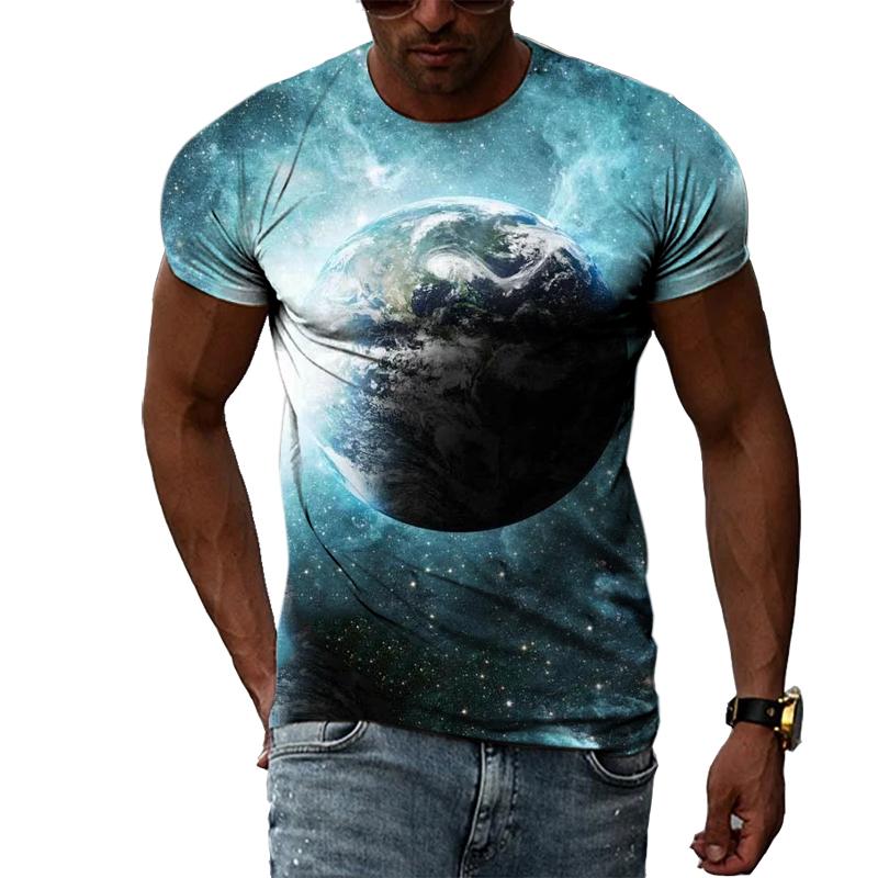 ETST 03 Zomermode Creatief Beeld Heren T-shirt Ronde Kraag Korte Mouw Tops Ruimte Sterren Zonnestelsel Interstellaire Meteoor Mars XS