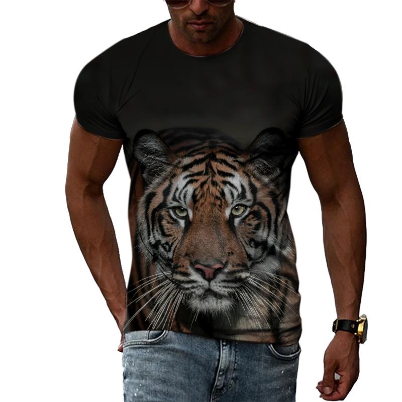 ETST 03 Zomer Mode Creatieve Afbeelding Heren T-shirt Ronde Kraag Korte Mouw Tops Tijger Dier Mountain King Fierce Big XS