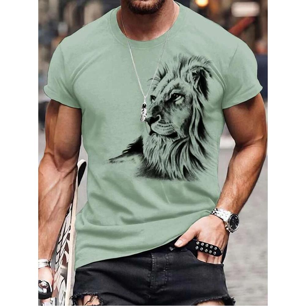 ETST 03 Vintage Heren T-shirt Animal Tees 3D Afdrukken Leeuw Patroon Korte Mouw Tops Zomer Ademend Fitness Shirts Voor Herenkleding 2XL