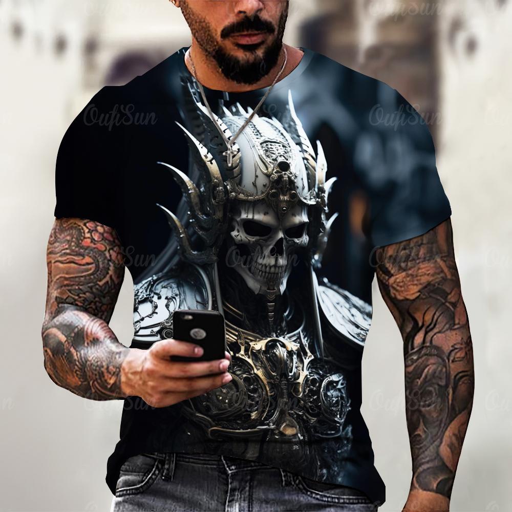 Kukebang Zomer Vintage Horror 3D Print Heren T-shirt Klassiek Casual O Hals Korte Mouw Mode Losse Oversized Tops T-shirt Mannen S