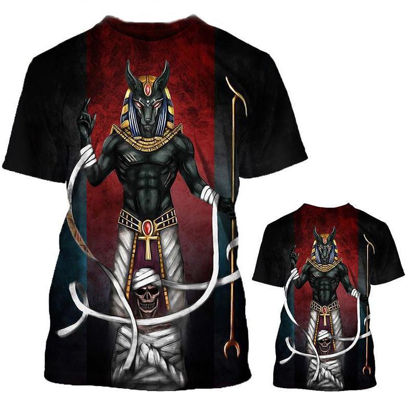 ETST 07 Egyptische Farao Gedrukt heren T-shirts Zomer Retro Mode Anubis Gedrukt Korte Mouw T-shirt heren Ronde Hals Losse Tops 2XL