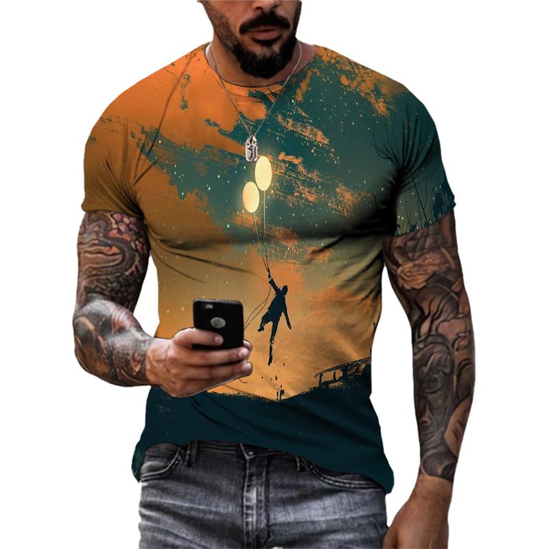 ETST WENDY 05 Mode Landschap originele heren T-shirts Zomer Casual O Collared Tees Korte mouw Nieuwe 3D Gedrukt Trend Street Leisure Tops S