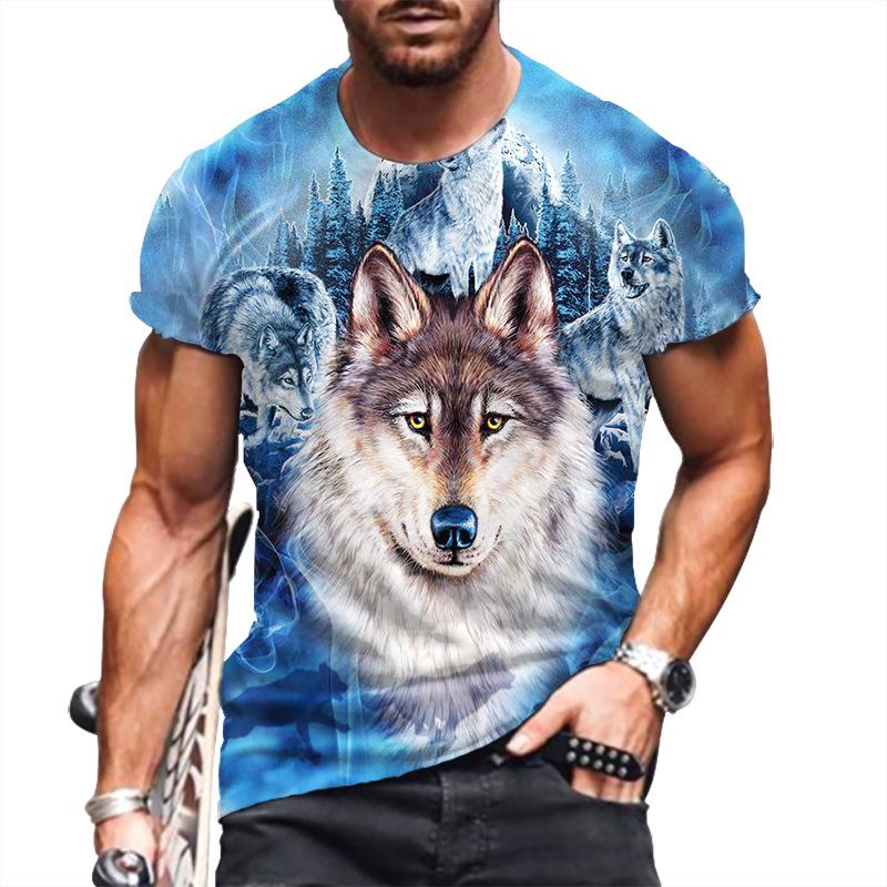 WowClassic Heren T-shirt 3D Letters Bedrukken T-shirt Heren Animal Tees Wolf Grote maat Korte mouw Casual Top S