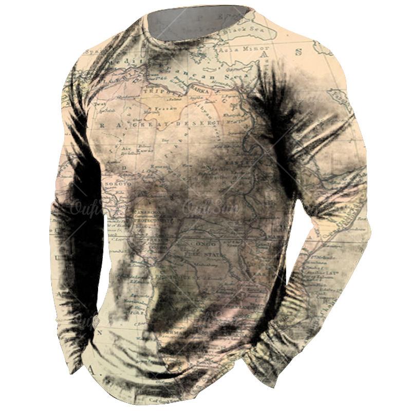 ETST 03 Vintage T-shirt met lange mouwen voor heren 3D-kaartprintshirts Europese grafische T-shirts Oude herenkleding Tops Casual streetwear S