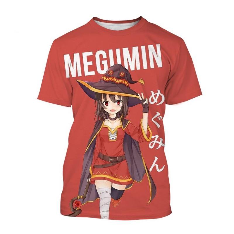 Baibao QIQI Zomer Megumin 3D Print T-shirt Konosuba Anime Thema Harajuku Stijl Casual Korte Mouw Oversized Mode XXS