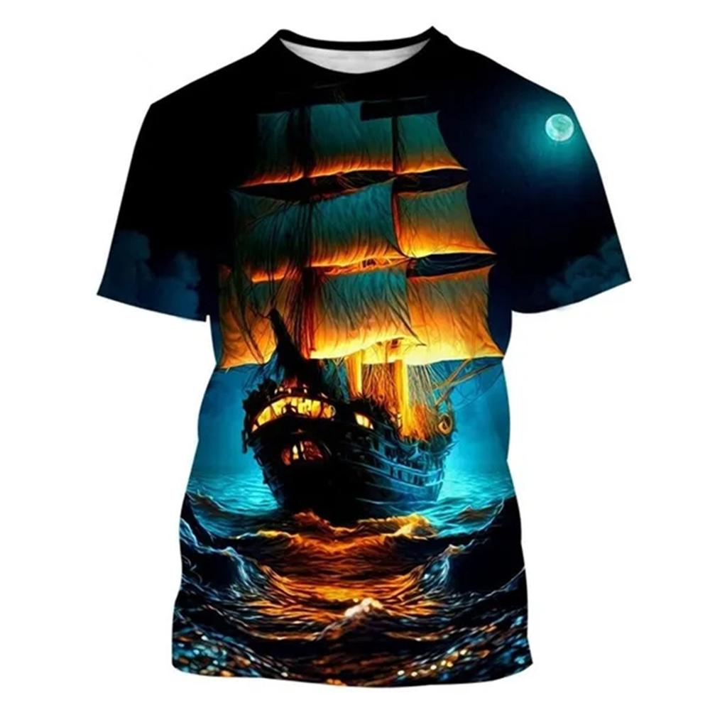 ETST 03 Vintage Mannen T-shirt Schip Anker 3d Print T-shirt Zeiltop Zomer O-hals Korte Mouw Sweatshirt Trui Dagelijks Herenkleding 5XL