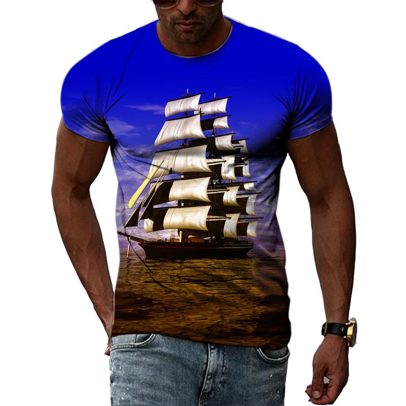 ETST WENDY 05 Zomer Zeilboot Op Zee grafische t-shirts Mannen Mode Casual Persoonlijkheid 3D Gedrukt Ronde Hals Korte Mouw Streetwear Tees Tops S