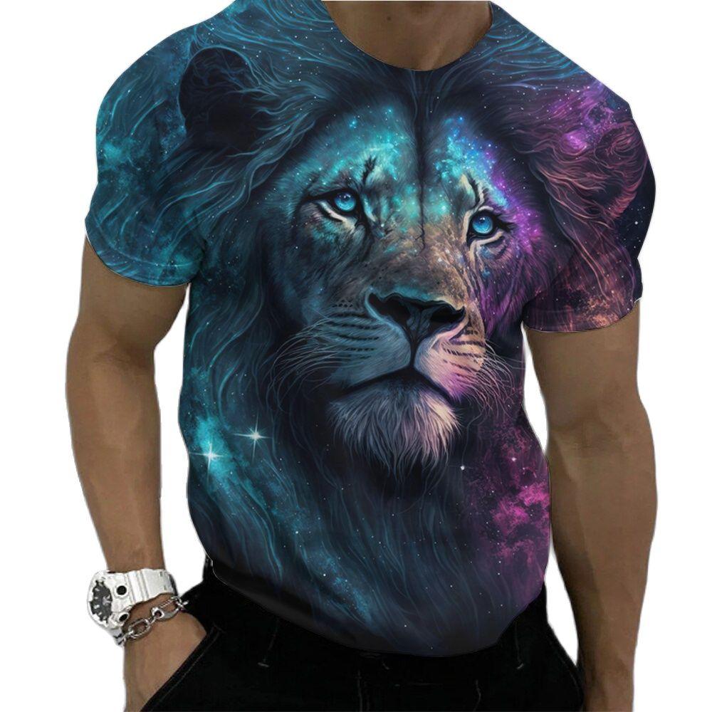 ETST WENDY 005 Zomer Fierce Lion Grafische T-shirts Voor Mannen Dierenprint Dagelijks Ronde Hals Losse T-shirts Met Korte Mouwen Streetwear Oversized T-shirts 6XL