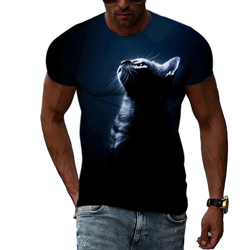 ETST WENDY 05 Mode Persoonlijkheid Cool Stijl Kat grafische t-shirts Voor Mannen Zomer Dier Patroon 3D Print Zwart T-shirt O-hals Comfortabele Top S