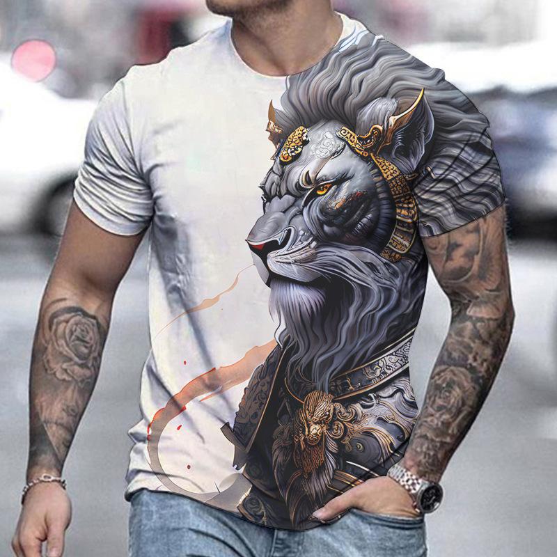 Baibao QIQI Straat Vintage Heren T-shirt Mode 3d Fierce Animal Korte Mouwen Man Top Casual Sneldrogend Sweatshirt Zomer Mannelijke leeuw Tee XXS