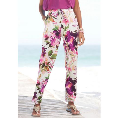 Beachtime Jerseybroek met bloemenprint en elastische tailleband, zomerbroek, strandbroek