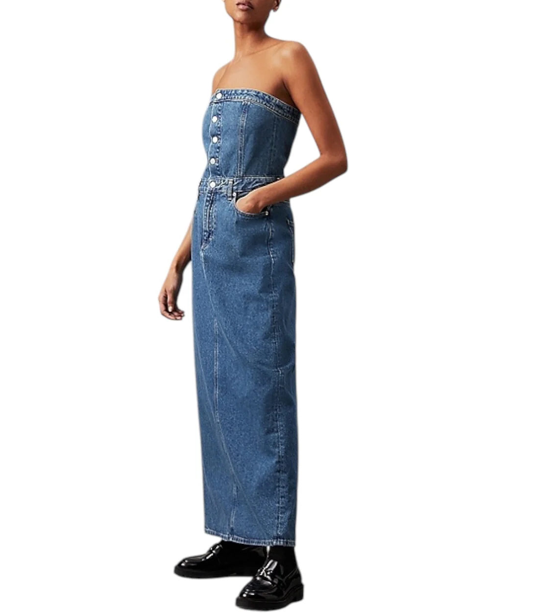 Calvin Klein Strapless denim maxi- jurk