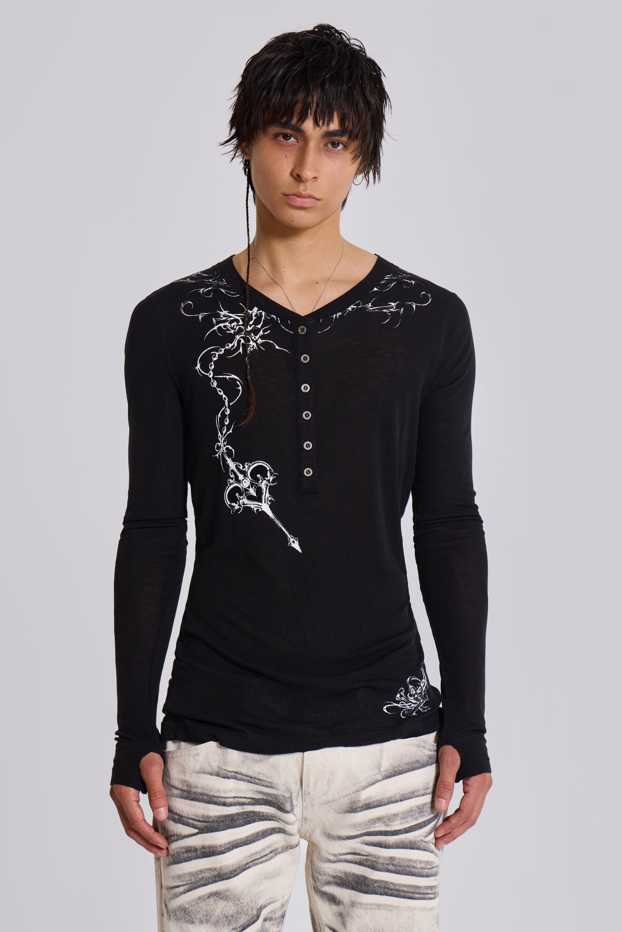 Jaded Man Ines Black Henley Top