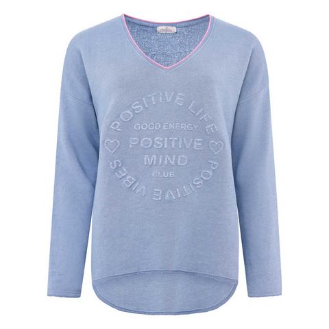 Zwillingsherz Sweatshirt Positive Mind met neonrand V-hals sweatshirt in used-look met contrastnaad in neon kleur