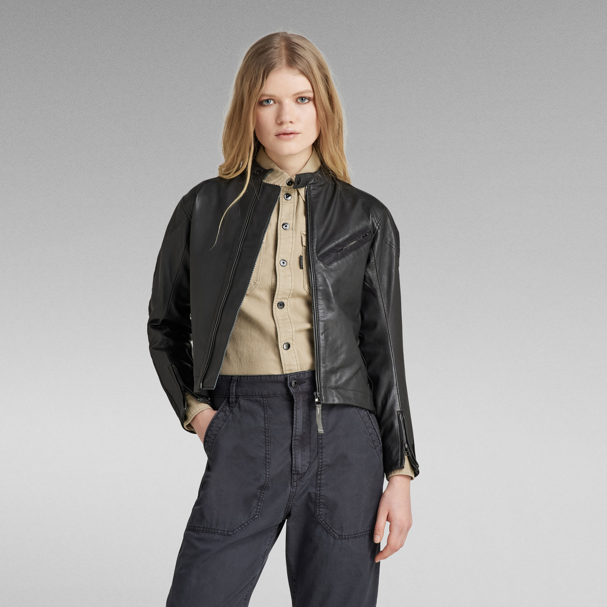 G-Star RAW Lederen Jack Moto Mix - Zwart - Dames