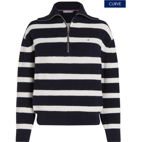 Tommy Hilfiger Curve Schipperstrui CRV CO CARDI STITCH 1/2 ZIP SWT in grote maten, 100% katoen, korte rits