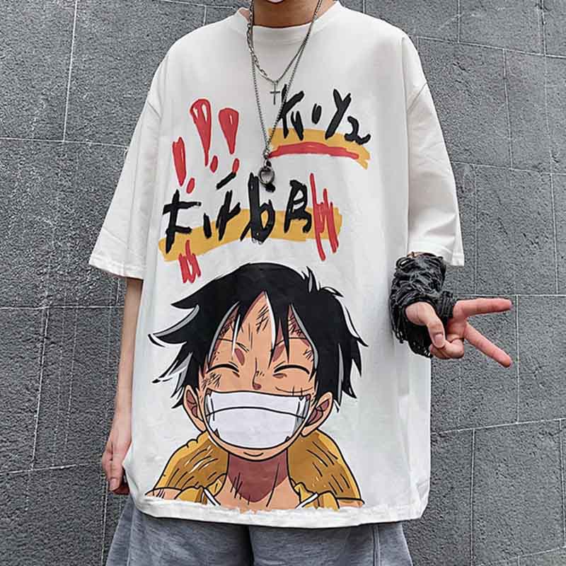 NEXT Urpretty7 Zomer een stuk afdrukken interessante Anime Luffy patroon straat casual T-shirt ronde hals korte mouw tees 2XL