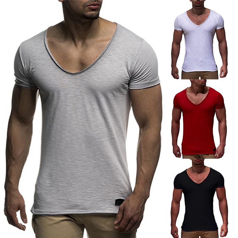 Home decor3 T-shirt met V-hals en korte mouwen Top Slim Muscle Casual T-shirt Heren M rood