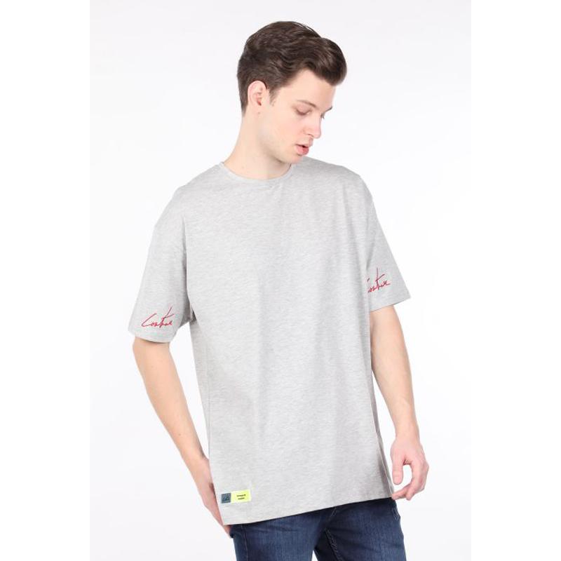 Markapia Grijs oversized T-shirt voor heren met ronde hals S grijze kleur