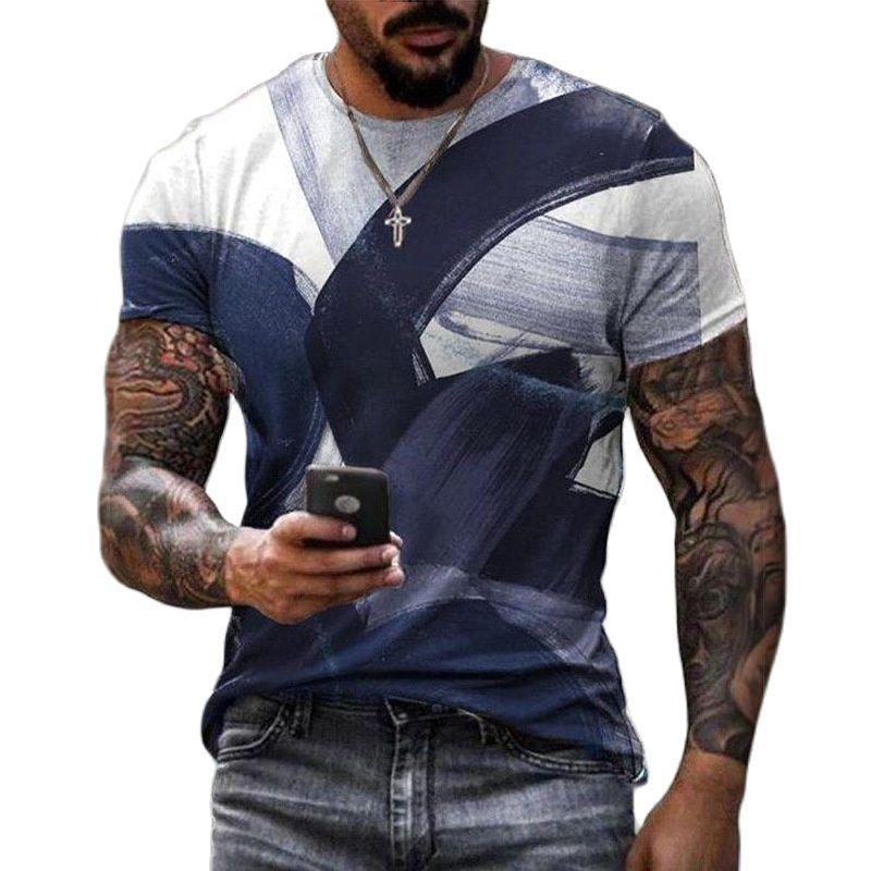 Kukebang Casual Mode 3D Gedrukt Zomer Korte mouwen Onregelmatige Graffiti mannen T-shirts Ronde Hals Losse Tops Tees Mannen Kleding 6XL S