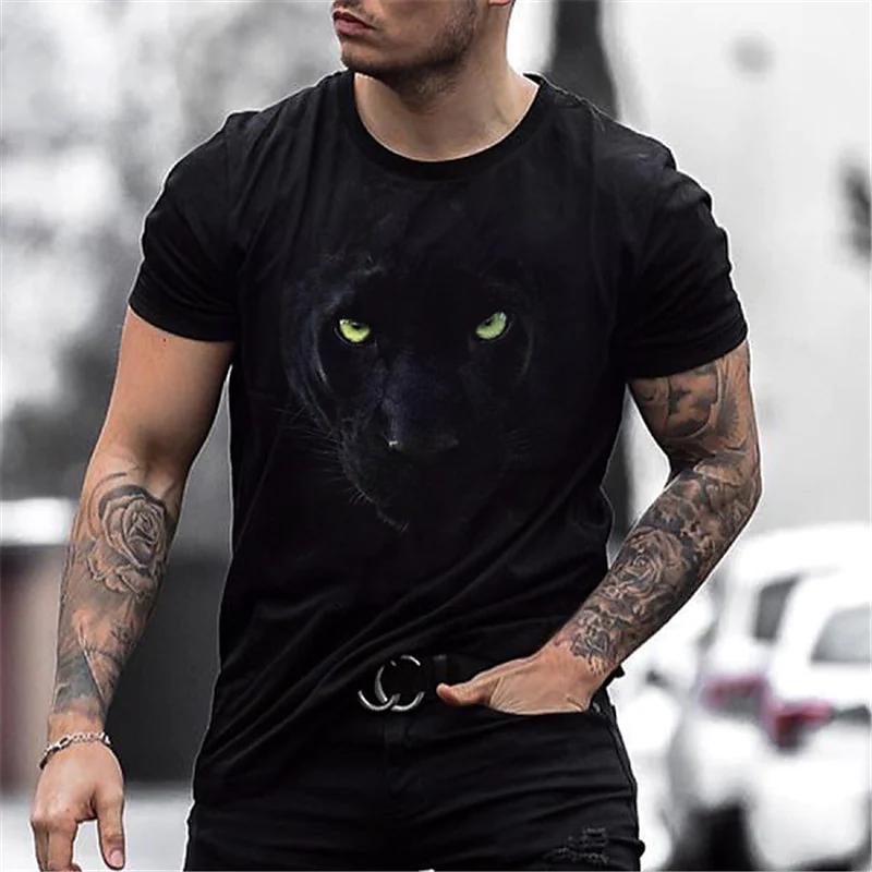 Kukebang Zomer heren T-shirt Dier Grafische Tees Trui O Hals Wolf Print 3d Oversized Designer Tops Zwart Casual Vintage Mannelijke kleding S