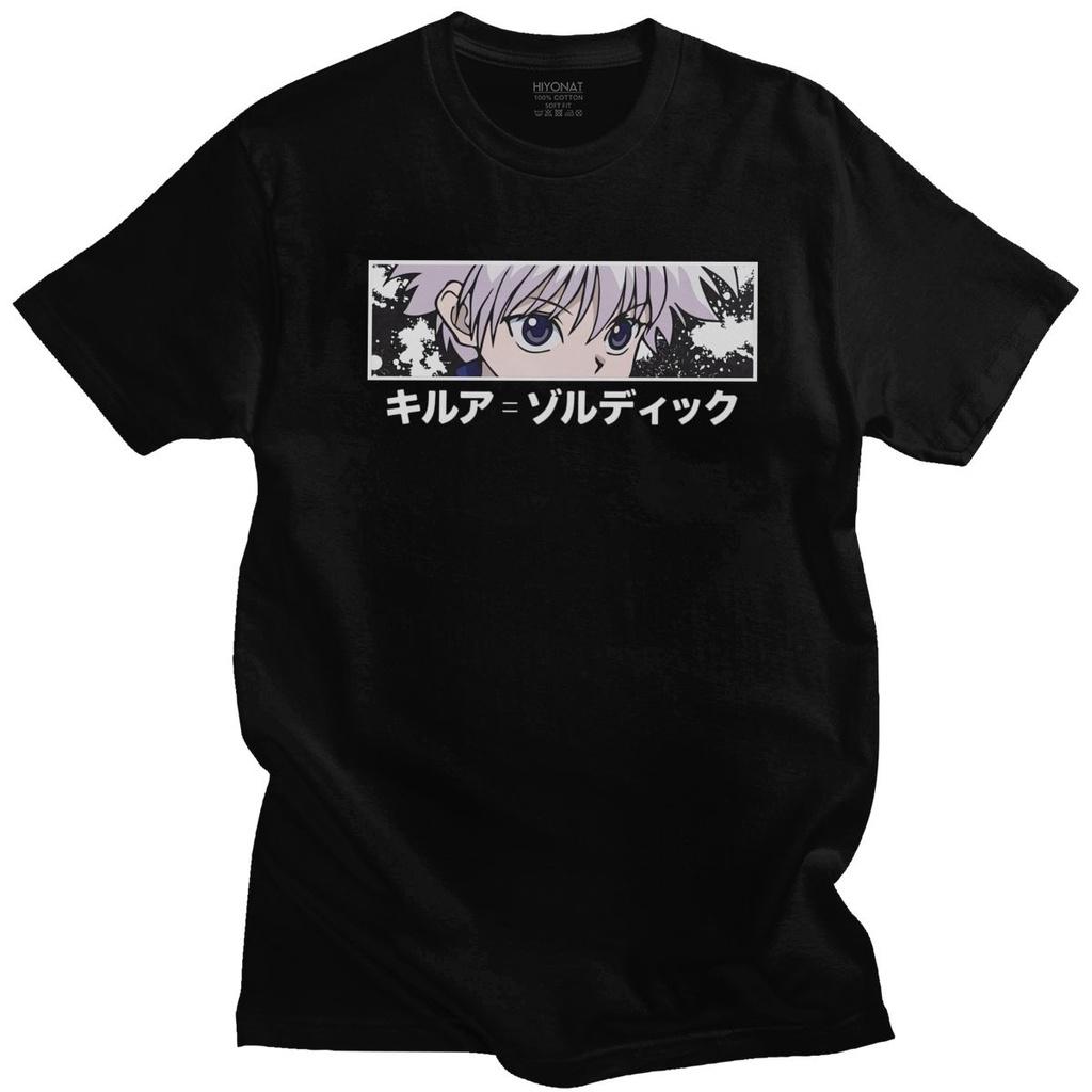 Limindong Anime Hunter X Hunter Grappige Mannen T-shirt Killua Zoldyck T-shirt Korte Mouwen Pure Anime Manga Tee Ronde Hals Leisure top XS zwart