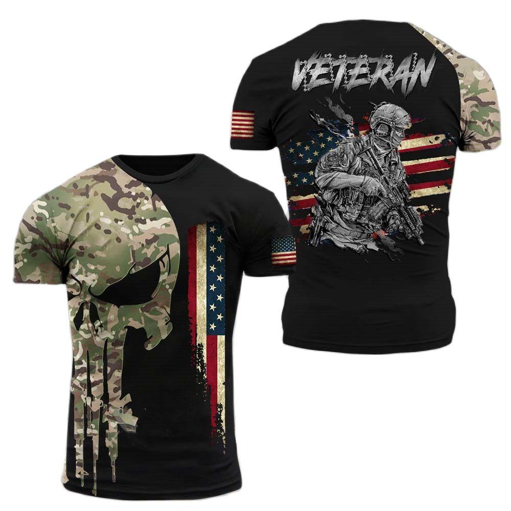 Kukebang LEGER-VETERAAN 3D Print Heren T-shirts Amercian Soldaat Casual Ronde Hals Losse Camouflage Korte Mouw Commando Herenkleding 6XL S