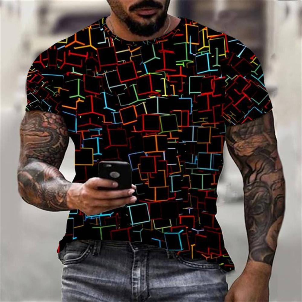 Xin nan zhuang Zomer Mannen T-shirt Veelkleurige Plaid Kleur Veranderende Heren T-shirt 3D Heren Casual Top Korte Mouw T-shirt 6XL