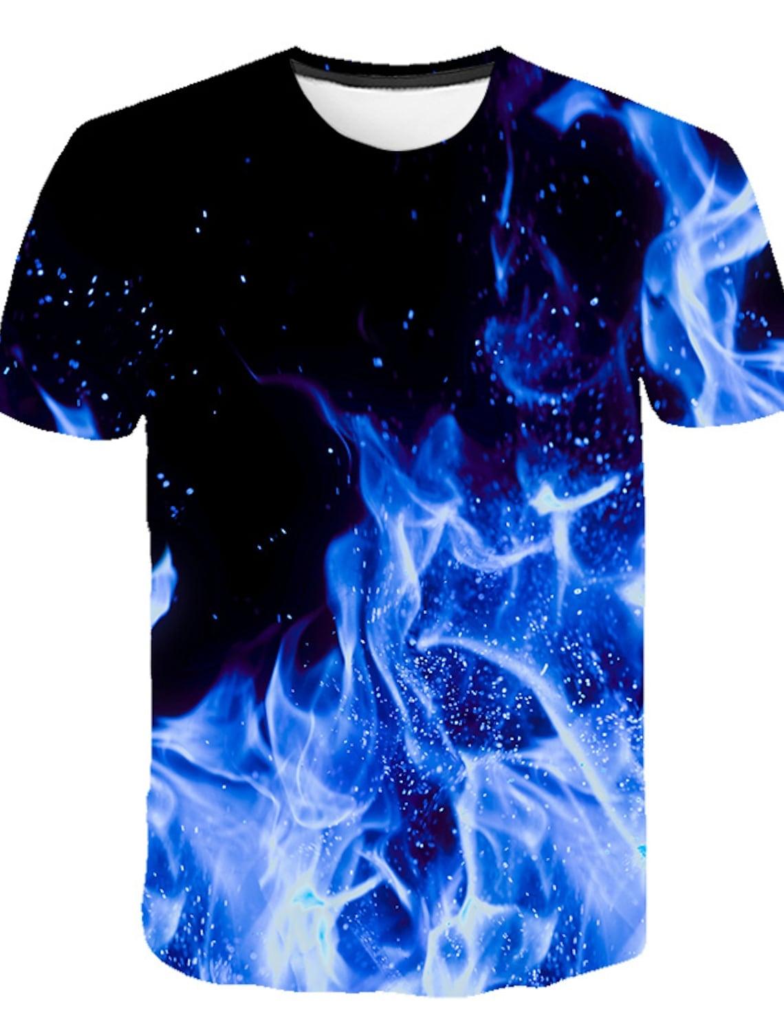 Happy Show Nieuwe zomer herenmode T-shirt persoonlijkheid blauwe vlam gedrukt heren T-shirt top XS zwart