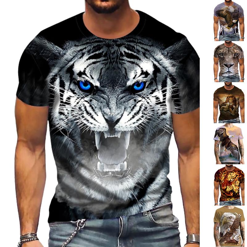 Happy Show Nieuwe zomer herenmode T-shirt Persoonlijkheid Fierce Tiger Gedrukt heren T-shirt Top XS zwart