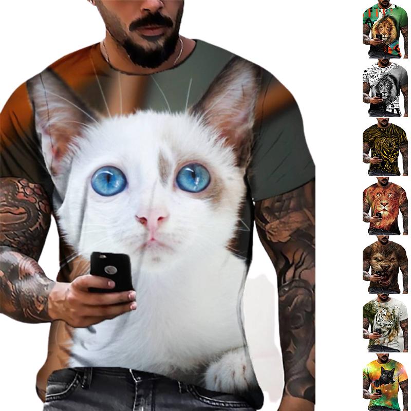 Happy Show Nieuwe Zomer Men's Fashion T-shirt Persoonlijkheid Graffiti Tiger Printed Heren T-shirt Top XS lichtgroene kleur