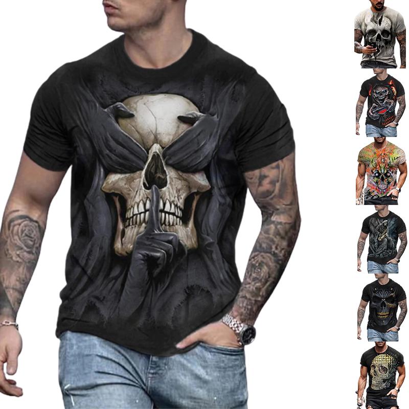 Happy Show Nieuwe zomer herenmode T-shirt persoonlijkheid gouden schedel gedrukt heren T-shirt top XS zwart