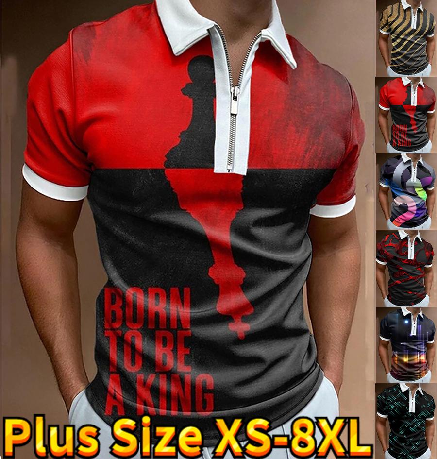 Happy Show Casual Revers T-shirt Jonge Mannen Mode Rits T-shirt Korte Mouw T-shirt Mannen 3D Rode Aderen Print T-shirt XS сyaan