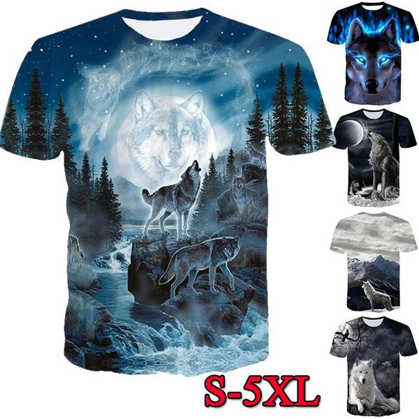 Factory Outlet Clothing 3D Wolf bedrukte T-shirts heren dames zomer persoonlijkheid cool afdrukken grafische top tees unisex T-shirt met korte mouwen plus maat XS zwart