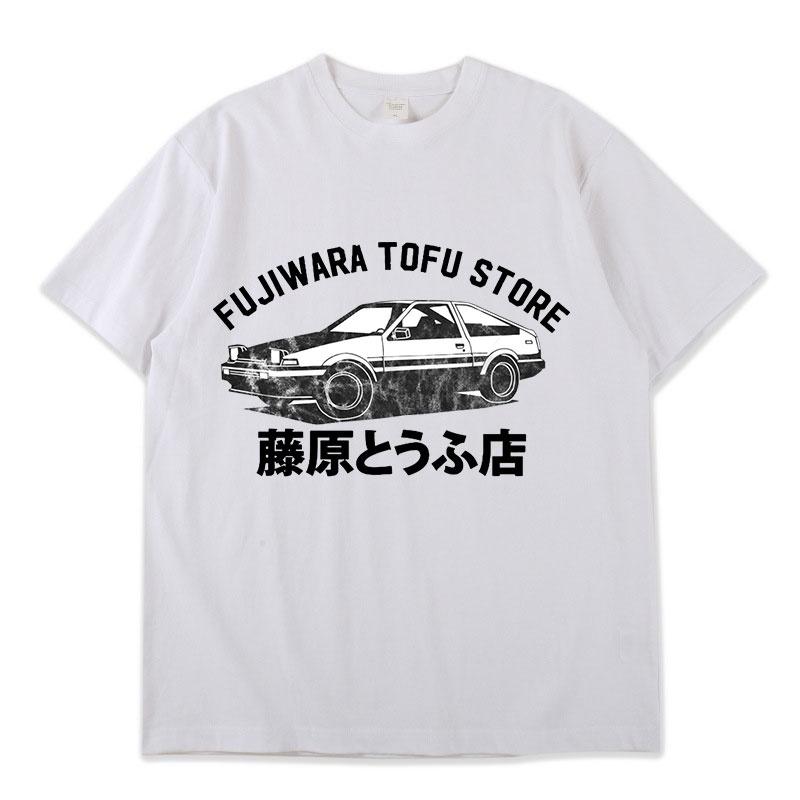 WE BELIEVE Drift Japanse Anime AE86 Initial D Dubbelzijdig T-shirt O-hals Korte Mouwen Zomer Casual T-shirts Mode Mannen Zomer T-shirt XS wit