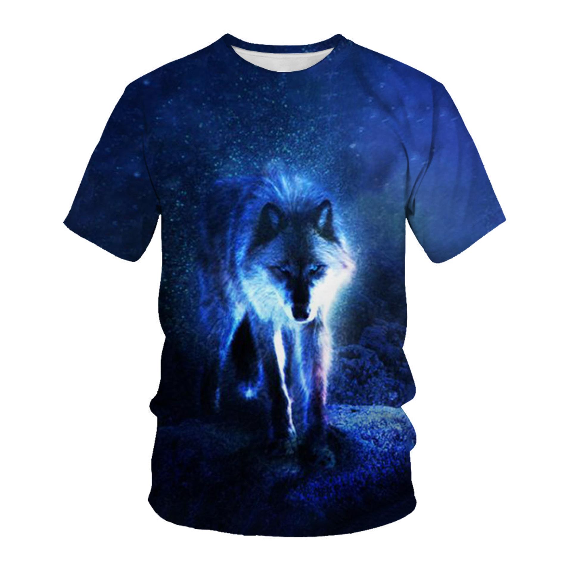 WowClassic Zomer heren T-shirt 3D Animal Print Tees Fox Wolf Patroon Losse Ronde Hals Korte Mouw Tops Heren S