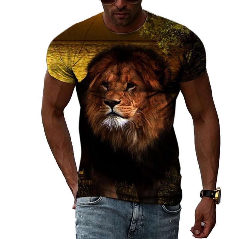 Baibao QIQI Nieuwe Zomer Moon Leeuw Patroon Heren T-shirts Casual Print Tees Hip Hop Persoonlijkheid Ronde Hals Korte Mouw Tops XXXL