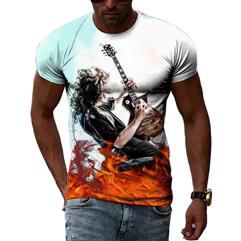 ETST WENDY 05 Zomer Hip Hop Cool Gitaar Muzikant grafische t-shirts Mannen Casual Persoonlijkheid Creatieve 3D Afdrukken O-hals Korte Mouw Tees tops S