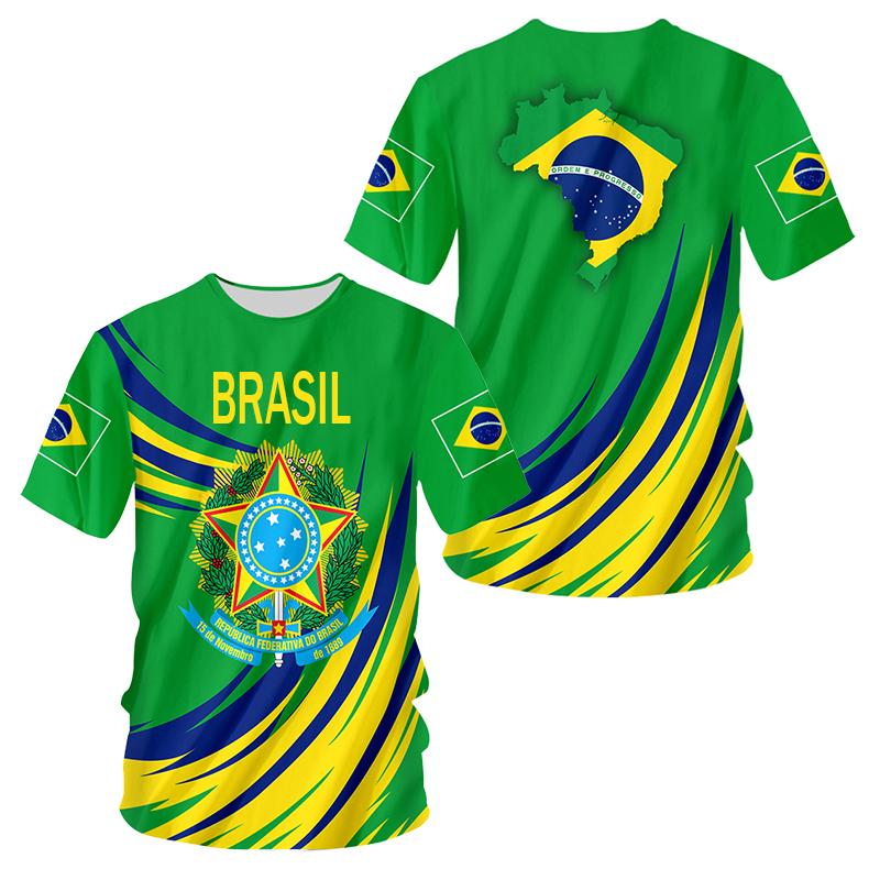 ETST WENDY 005 BRASIL Brasil National Emblem Gedrukt 3D Heren T-shirt Ronde Hals Korte Mouw Fashion Cool Streetwear Plus Size Los shirt XS