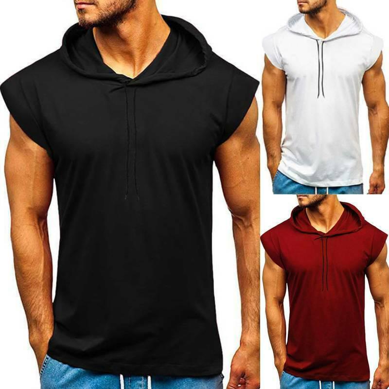 HU5RN Herenvest Mouwloze trui Hoodies Tanktops met capuchon Spier-T-shirts Gym 2XL zwart