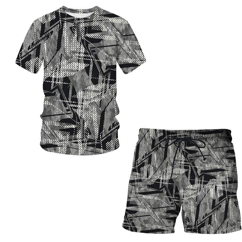 ETST 03 Modetrend Nieuwe producten 3D Abstract patroon Stijl Oversized T-shirt Zomer heren korte mouw + shorts sportpak 2021 S